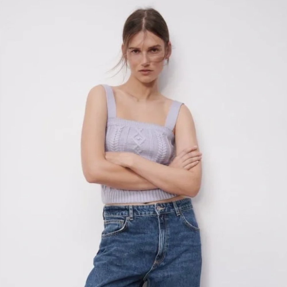 Zara Cable Knit Cropped Top S